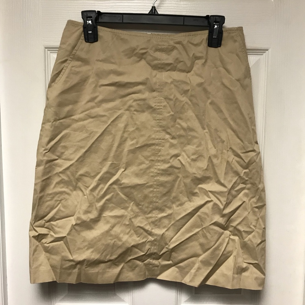 Knee length khaki zip up skirt